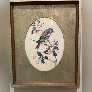 Vintage framed bird print. Signed A. Marlin